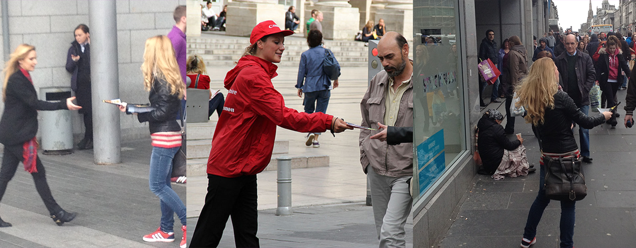 handting out leaflets